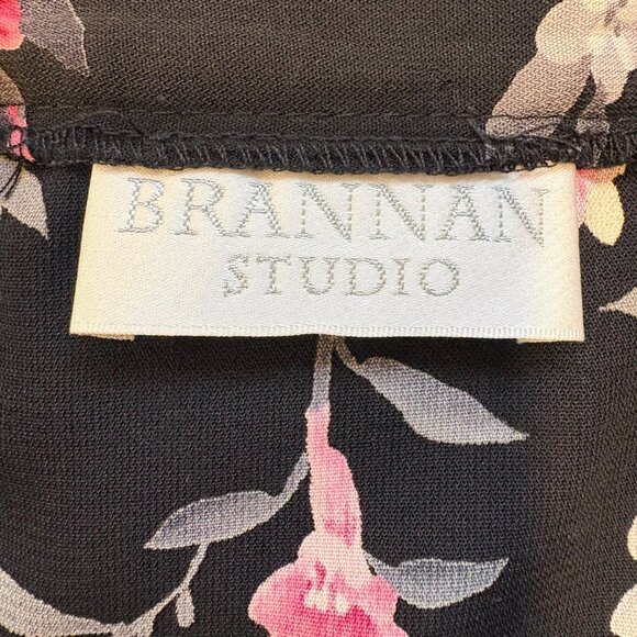 Brannan Studio Y2K Long Black Floral Skirt Large Vintage USA Slit Zip Maxi Dark - Picture 2 of 8